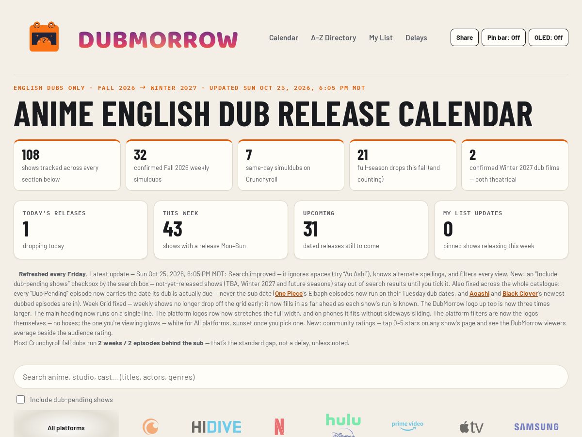 Landing-page snapshot of dubmorrow.com