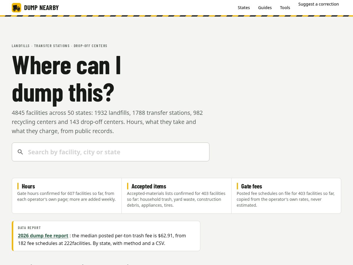 Landing-page snapshot of dumpnearby.com