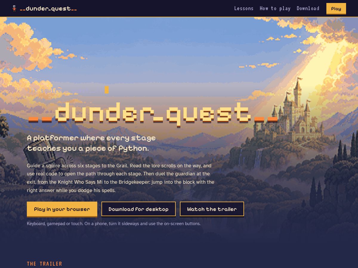 Landing-page snapshot of dunderquest.com