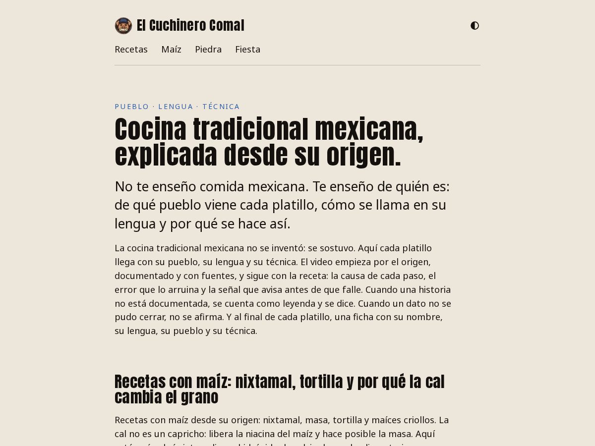 Landing-page snapshot of elcuchinerocomal.com