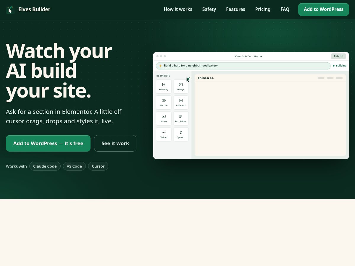 Landing-page snapshot of elvesbuilder.com
