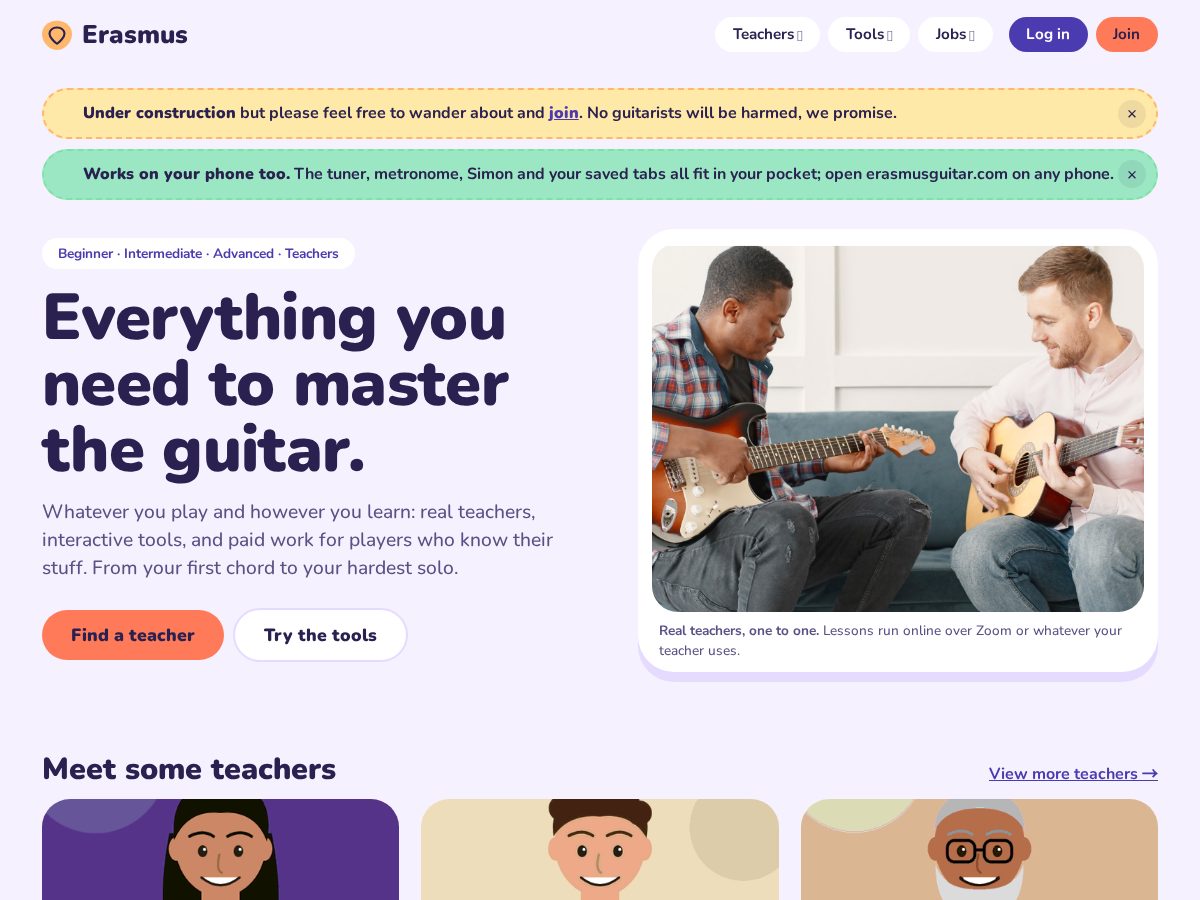 Landing-page snapshot of erasmus-guitar.com