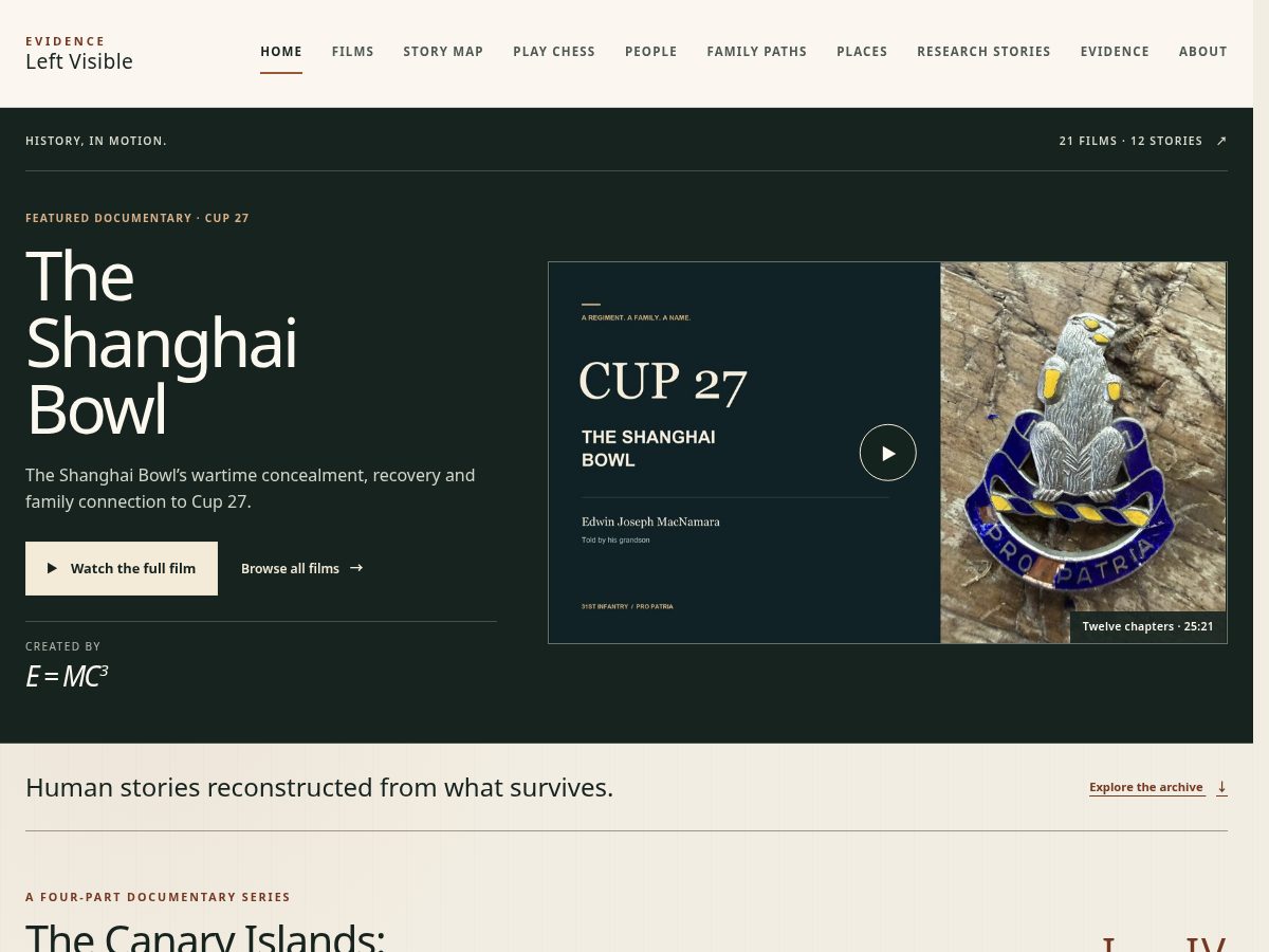 Landing-page snapshot of evidenceleftvisible.com