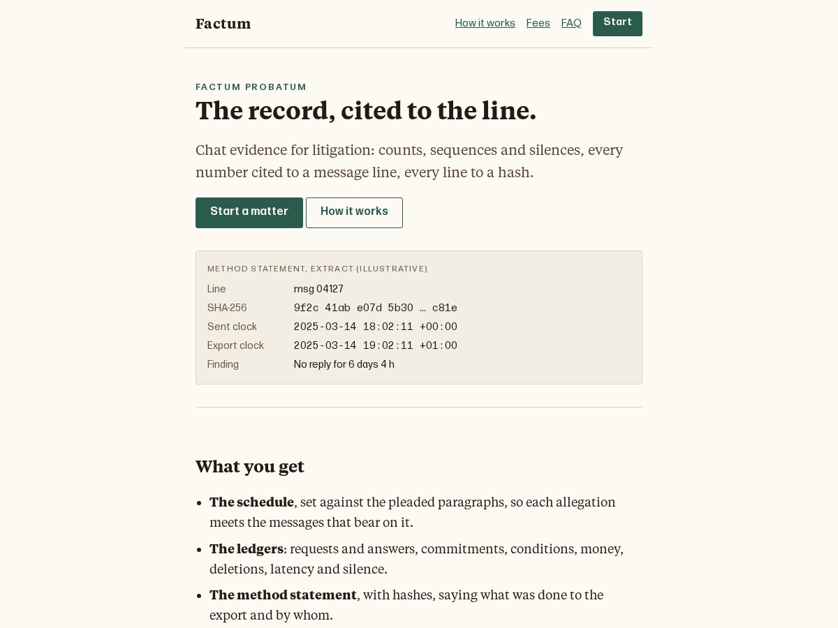 Landing-page snapshot of factumprobatum.com
