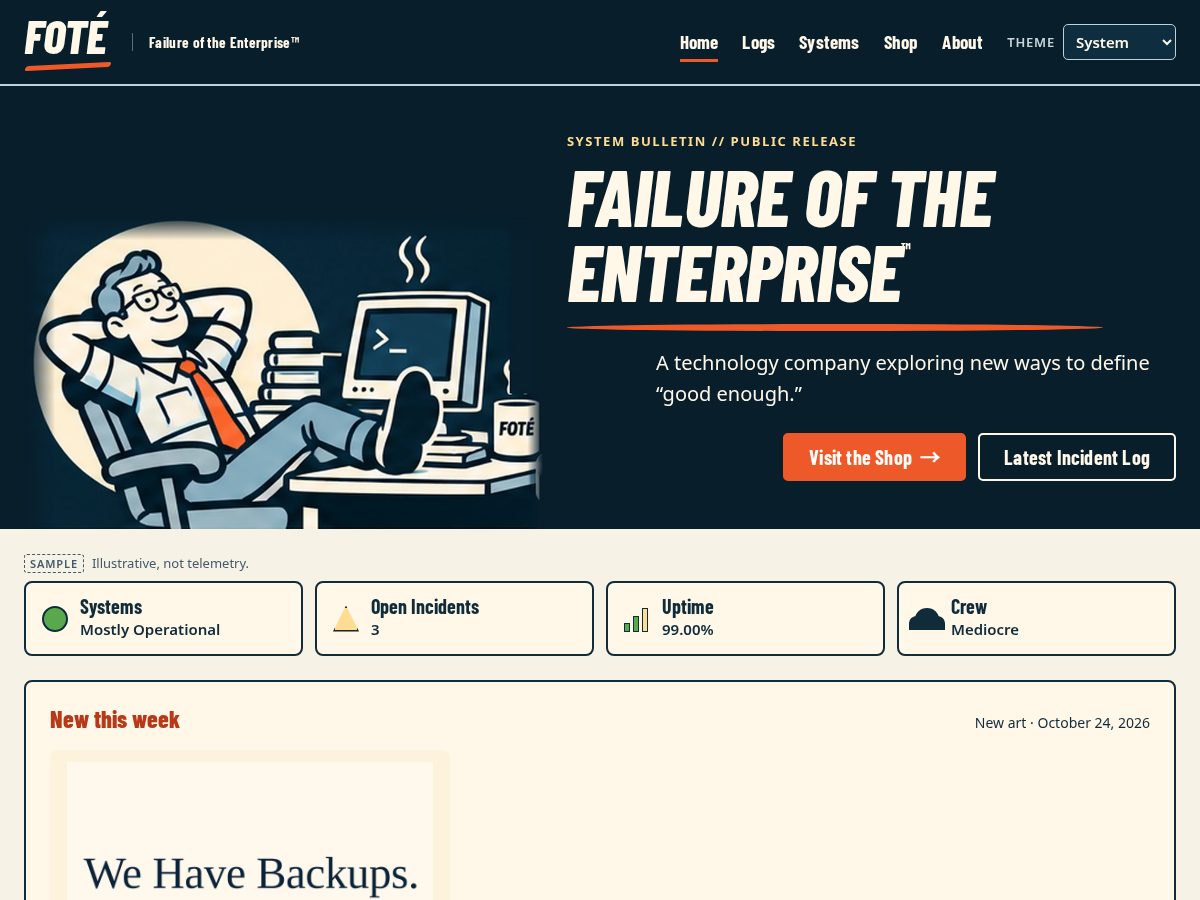 Landing-page snapshot of failureoftheenterprise.com