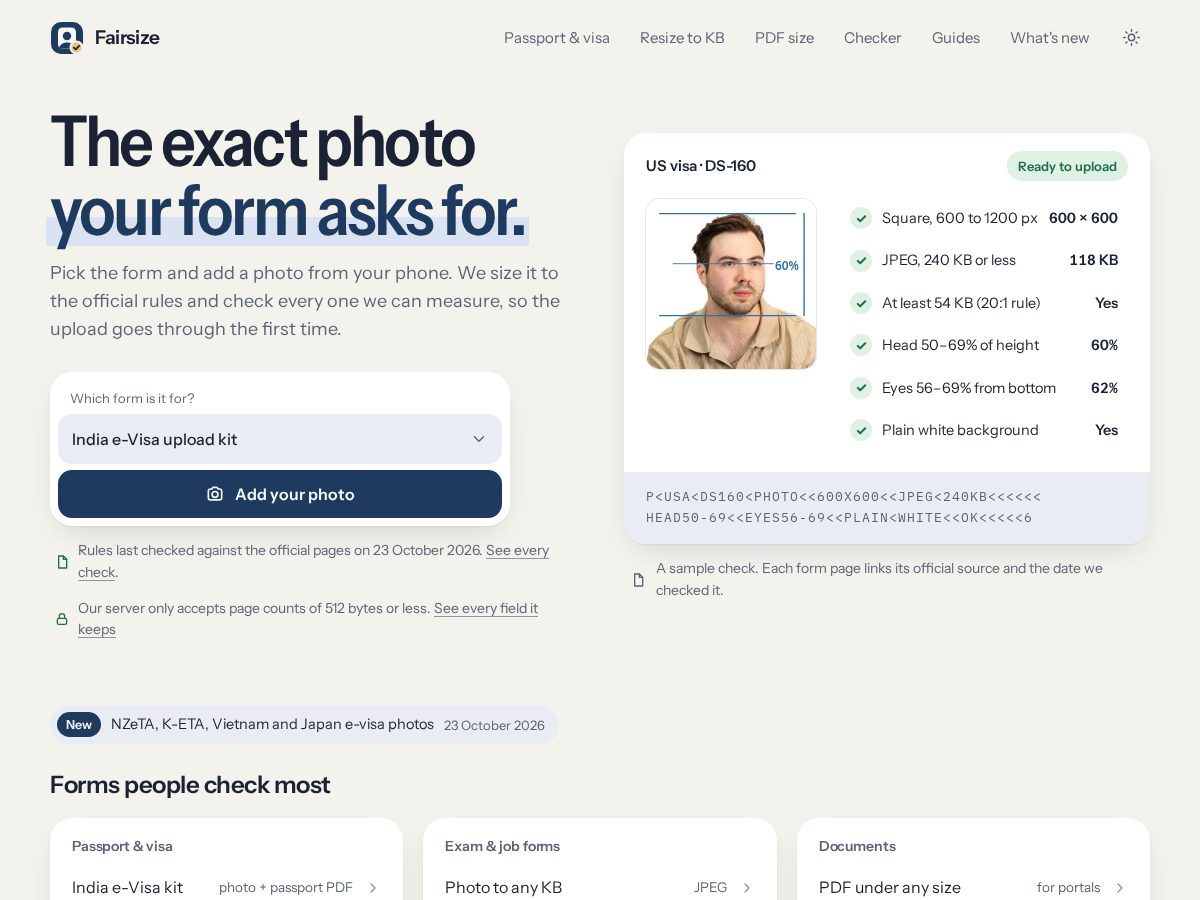 Landing-page snapshot of fairsize.app