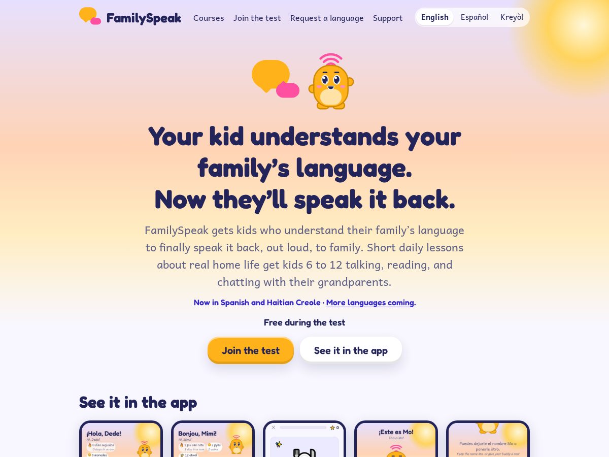 Landing-page snapshot of familyspeak.app