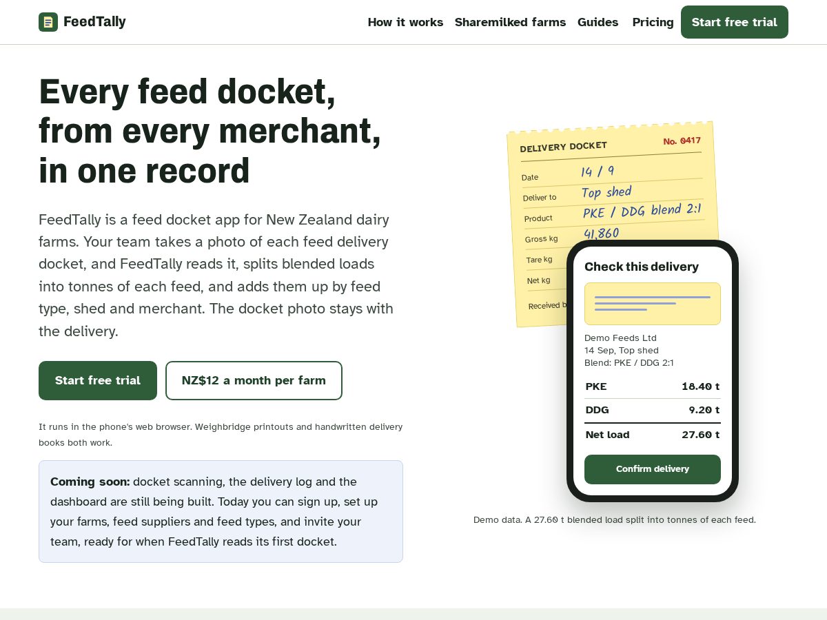 Landing-page snapshot of feedtally.com