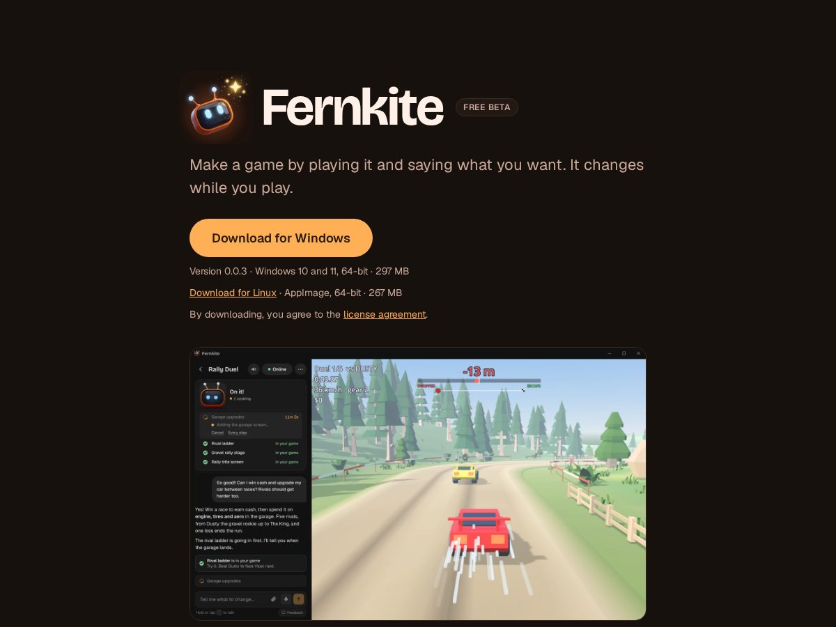 Landing-page snapshot of fernkite.com