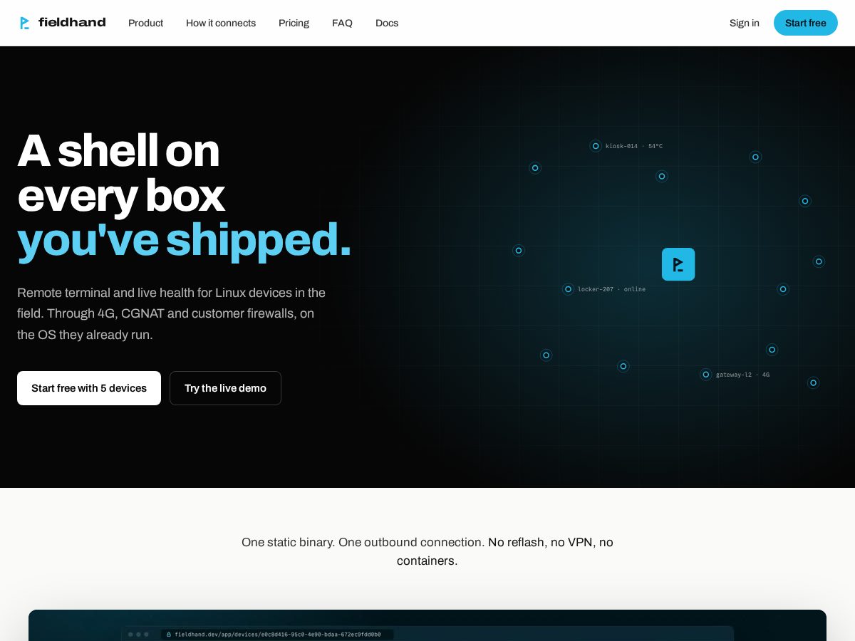 Landing-page snapshot of fieldhand-devices.app