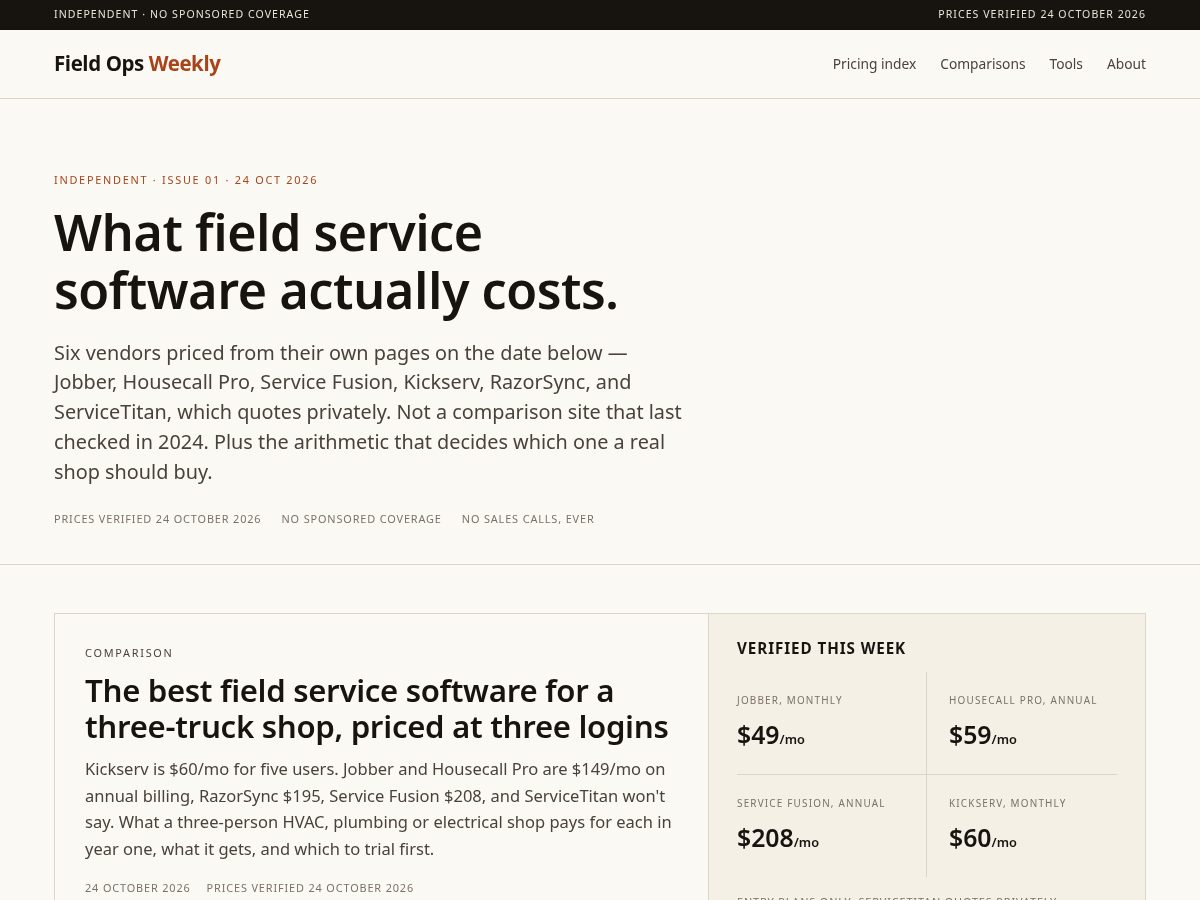 Landing-page snapshot of fieldopsweekly.com