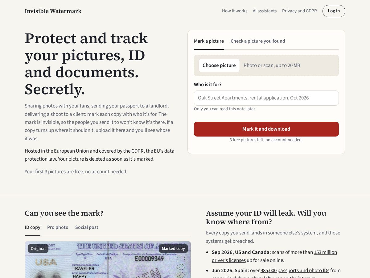 Landing-page snapshot of filigrane-document.com