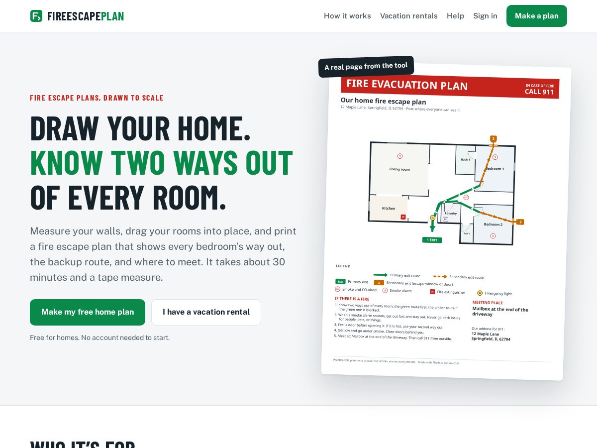 Landing-page snapshot of fireescapeplan.com