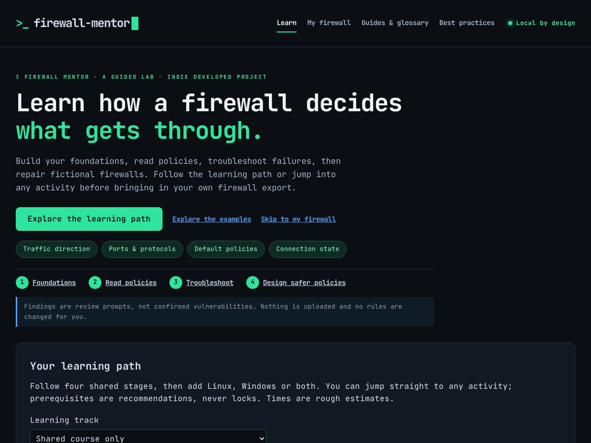 Landing-page snapshot of firewallmentor.com