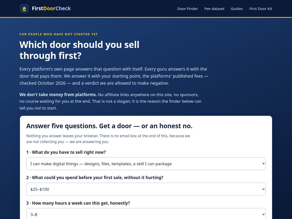 Landing-page snapshot of firstdoorcheck.com