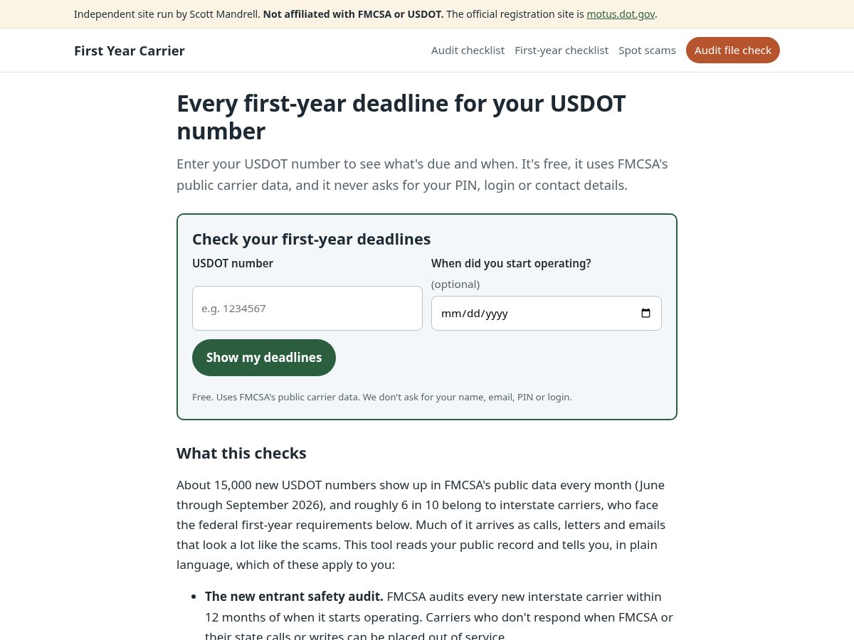 Landing-page snapshot of firstyearcarrier.com