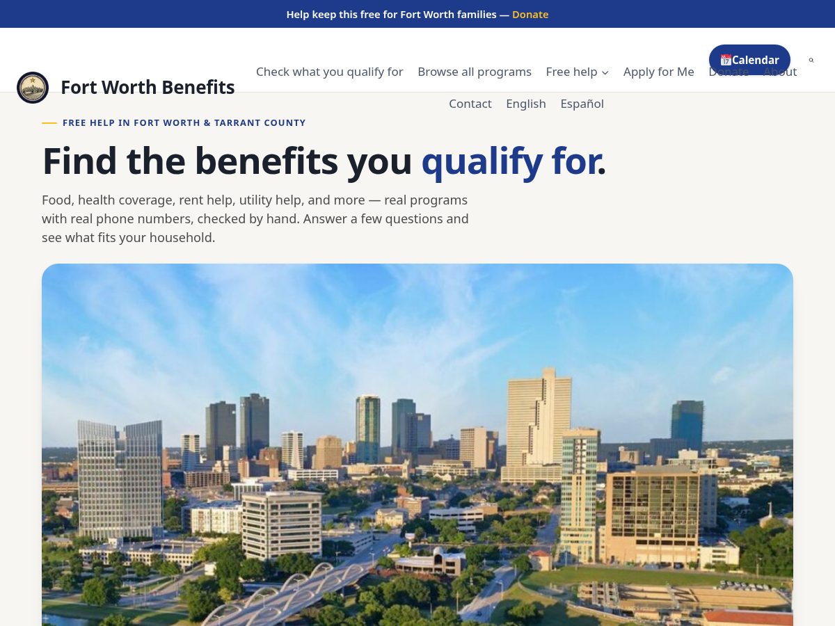 Landing-page snapshot of fortworthbenefits.com