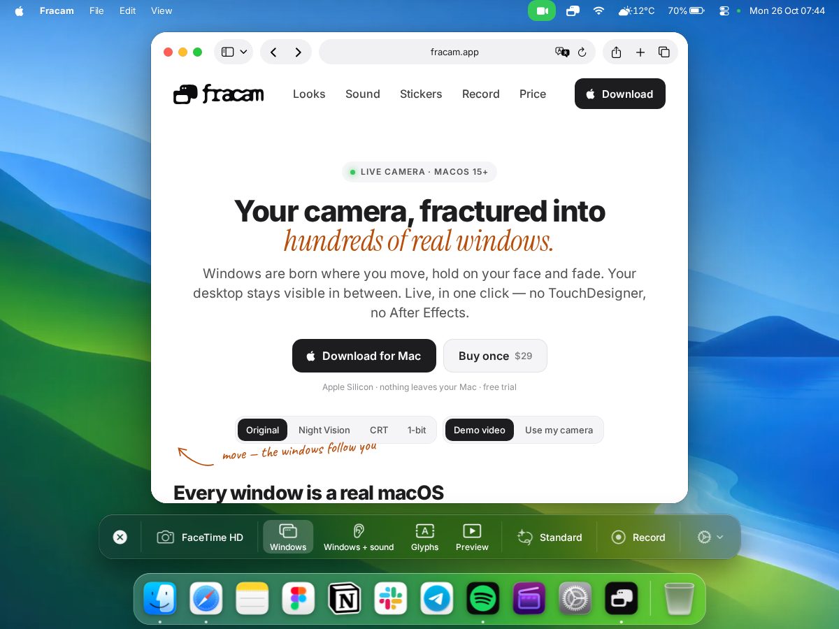 Landing-page snapshot of fracam.app