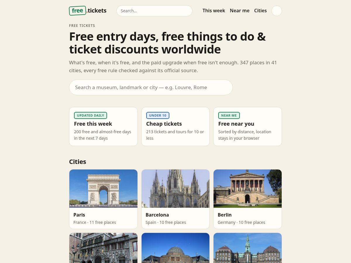 Landing-page snapshot of free.tickets