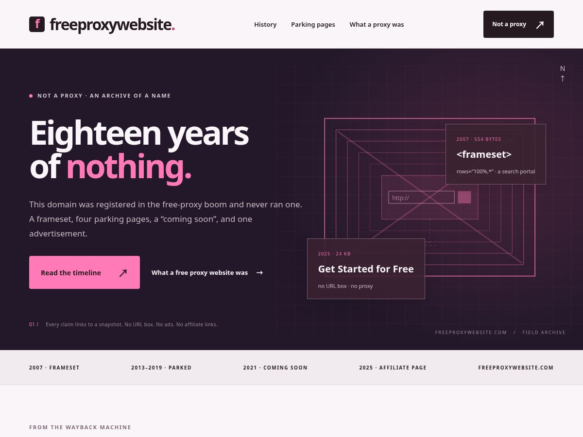 Landing-page snapshot of freeproxywebsite.com