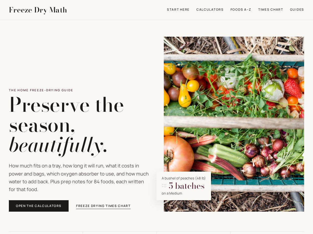 Landing-page snapshot of freezedrymath.com