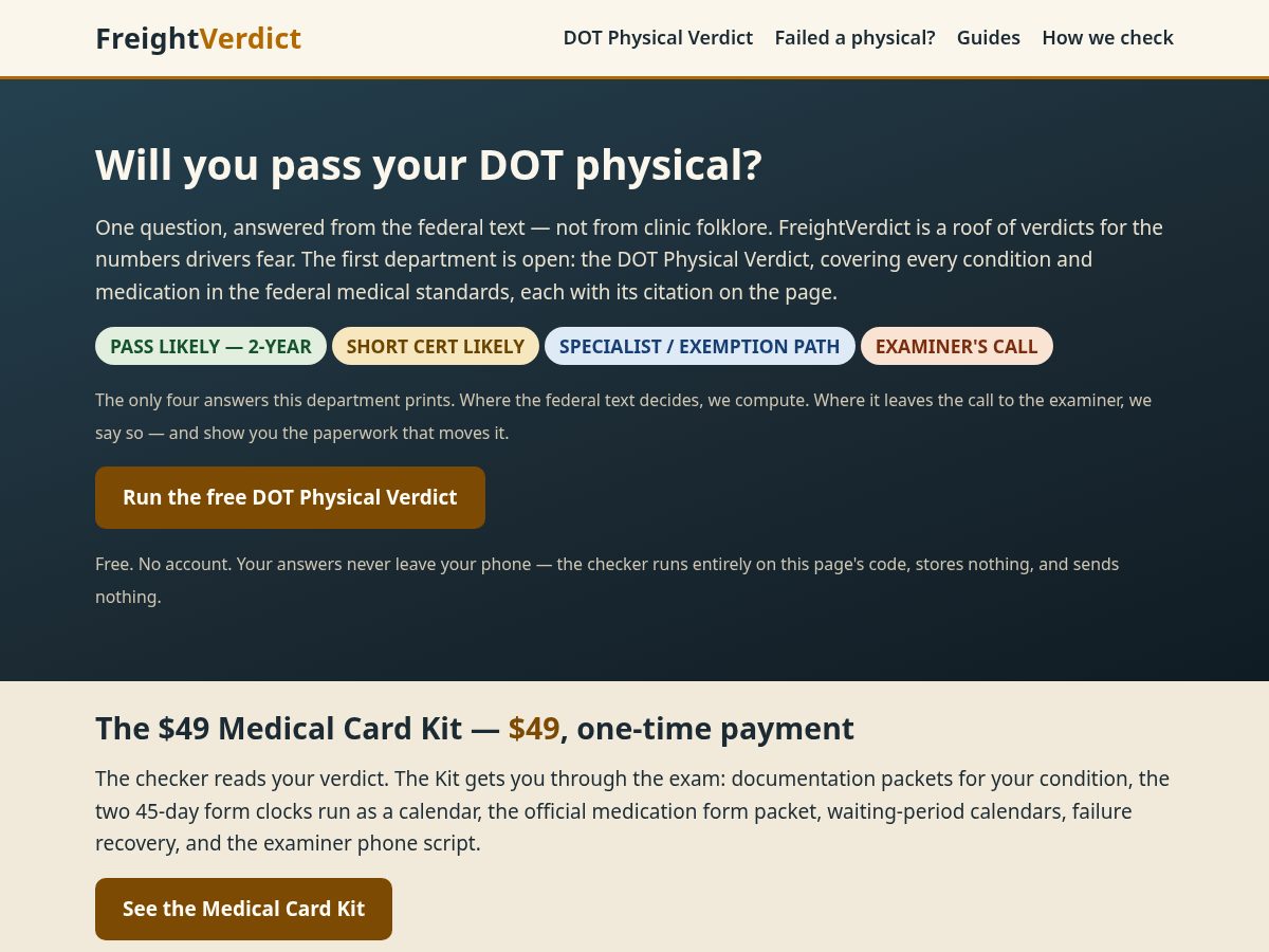 Landing-page snapshot of freightverdict.com