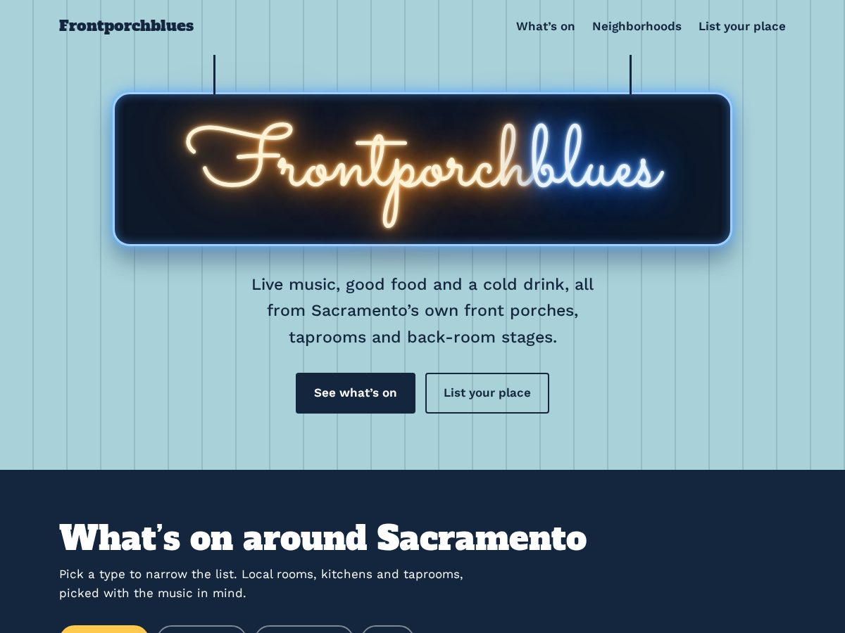 Landing-page snapshot of frontporchblues.net