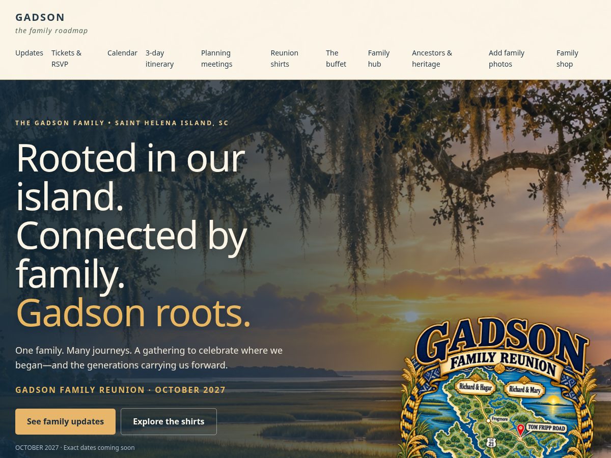 Landing-page snapshot of gadsonroots.com