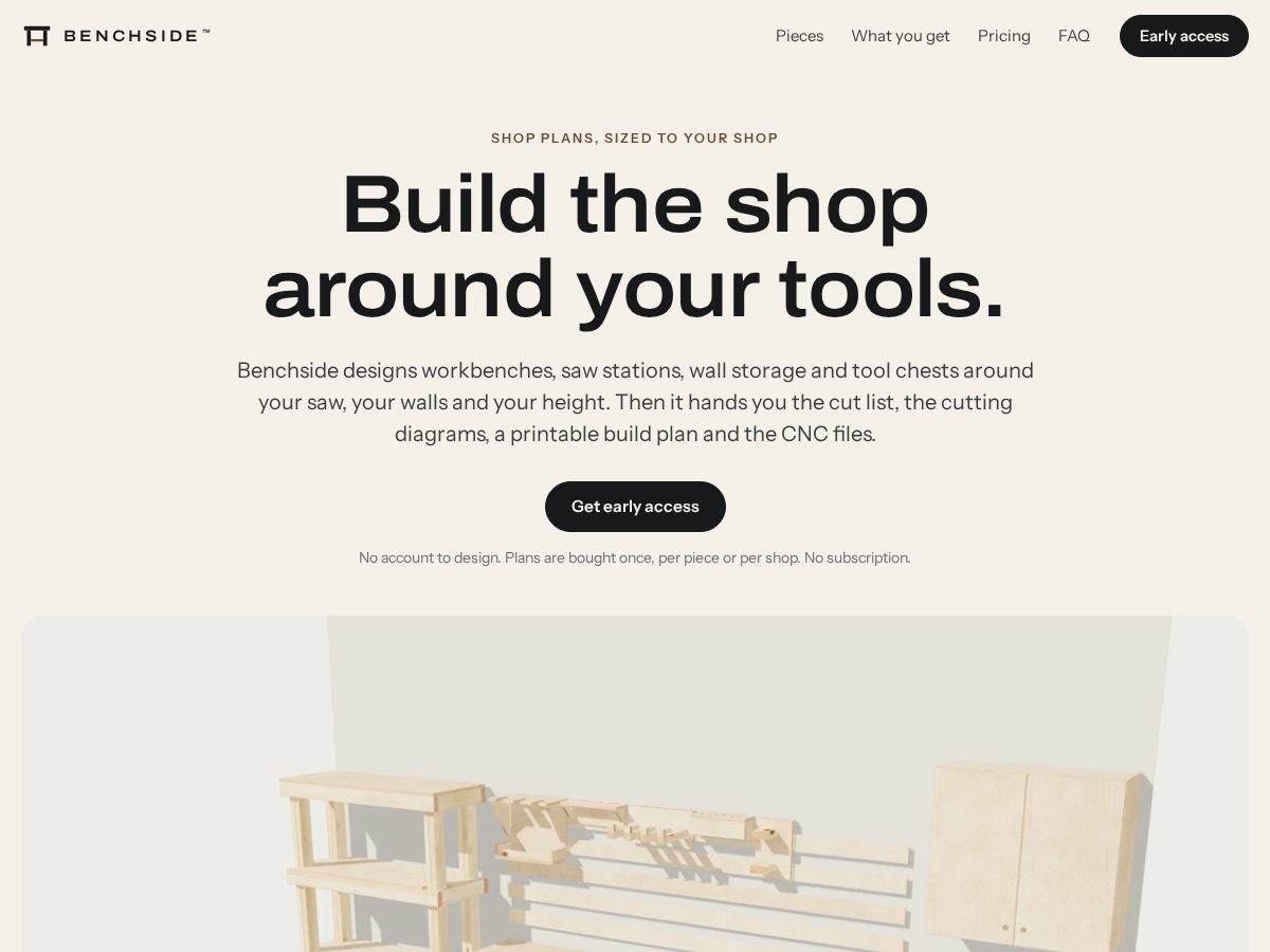 Landing-page snapshot of getbenchside.app