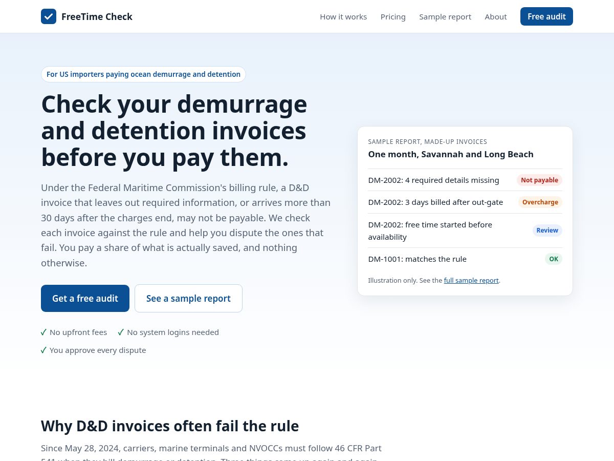 Landing-page snapshot of getfreetimecheck.com
