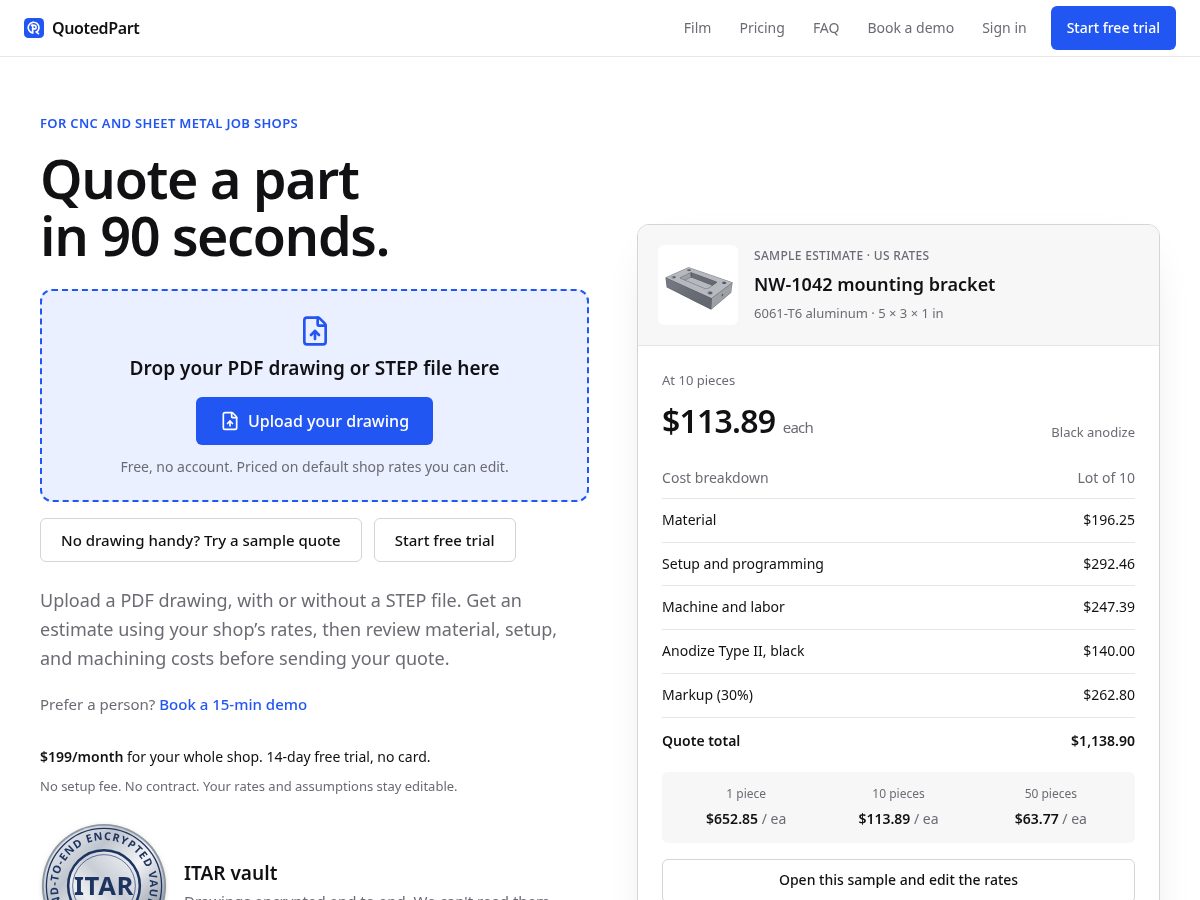 Landing-page snapshot of getquotedparts.com