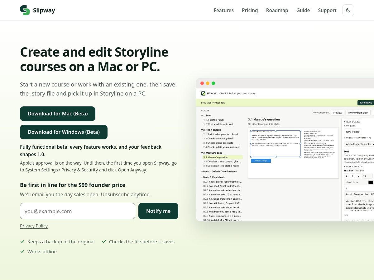 Landing-page snapshot of getslipway.app