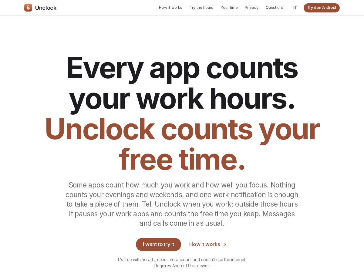 Landing-page snapshot of getunclock.app