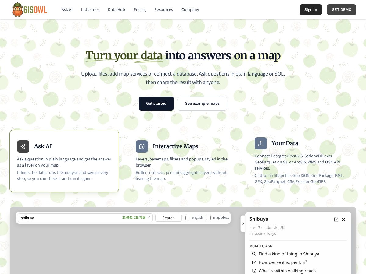 Landing-page snapshot of gisowl.app