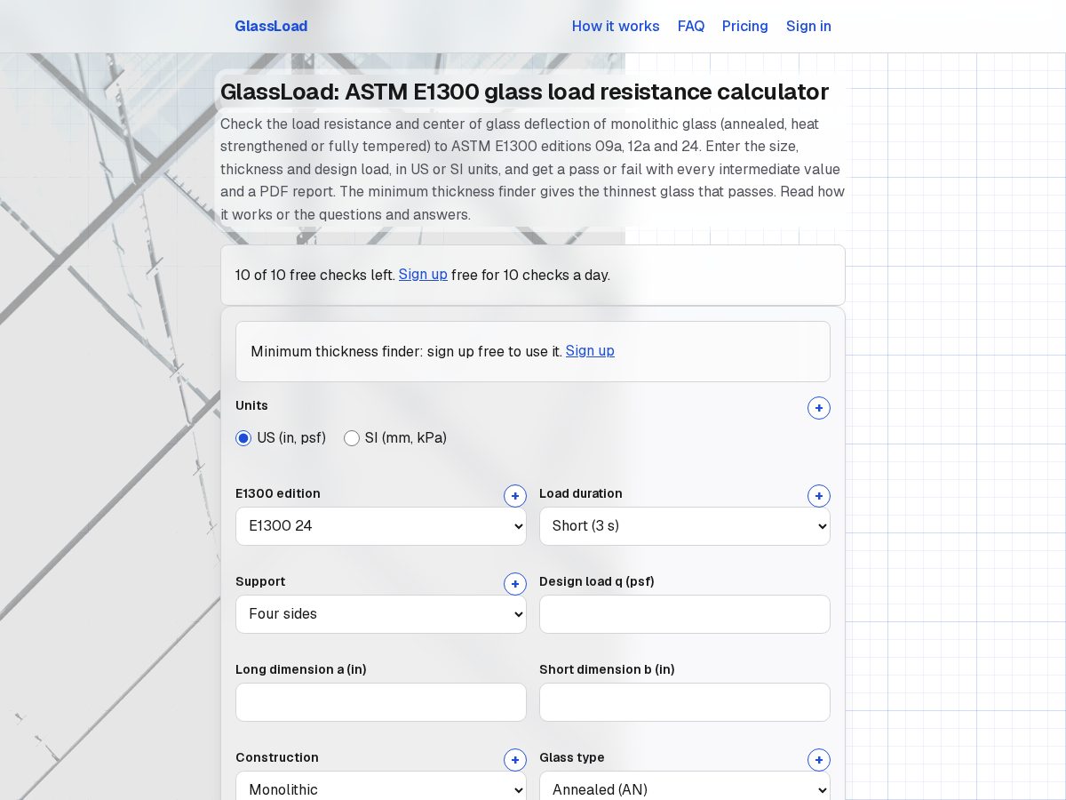 Landing-page snapshot of glassload.com