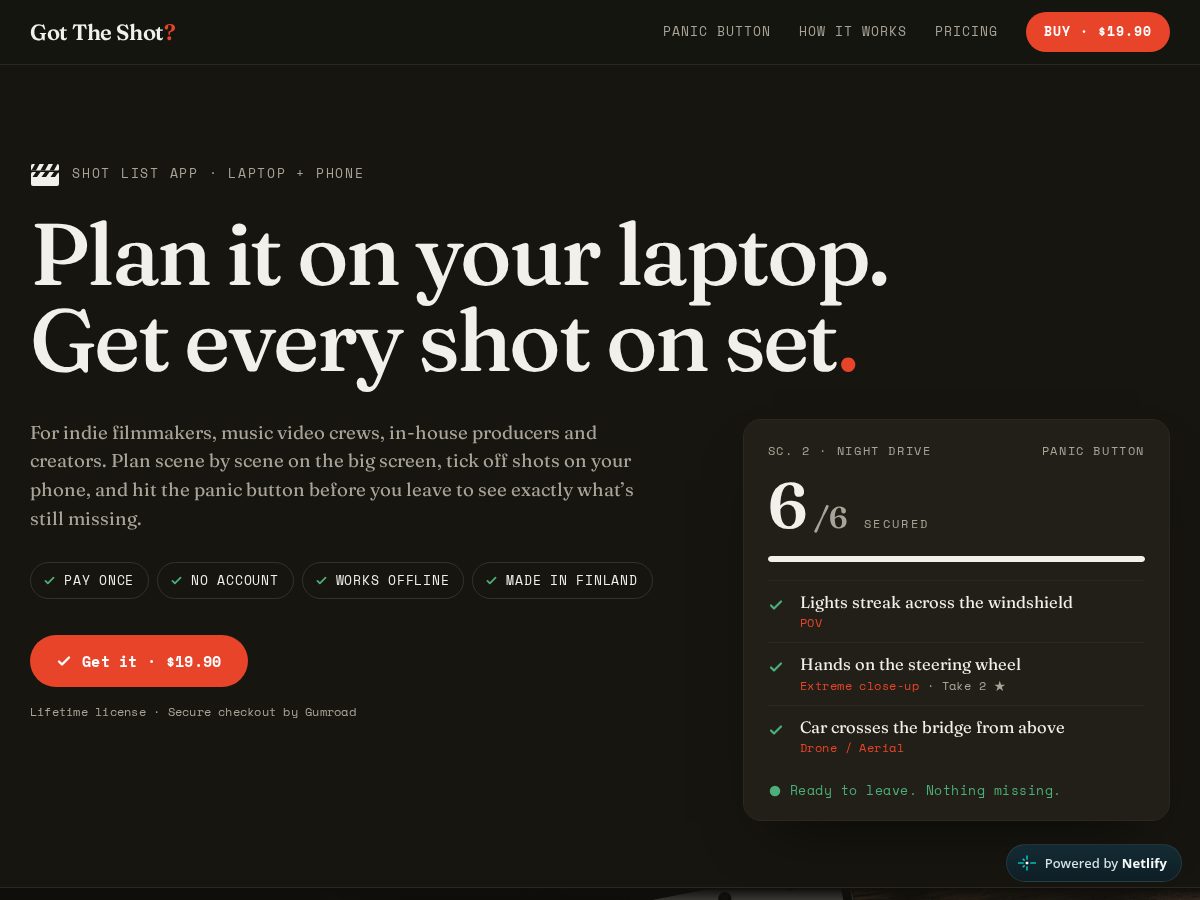 Landing-page snapshot of gottheshot.app