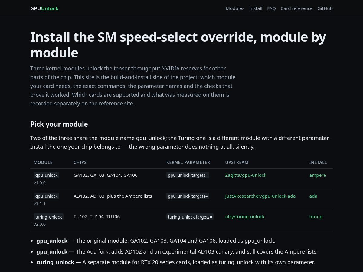 Landing-page snapshot of gpu-unlock.com
