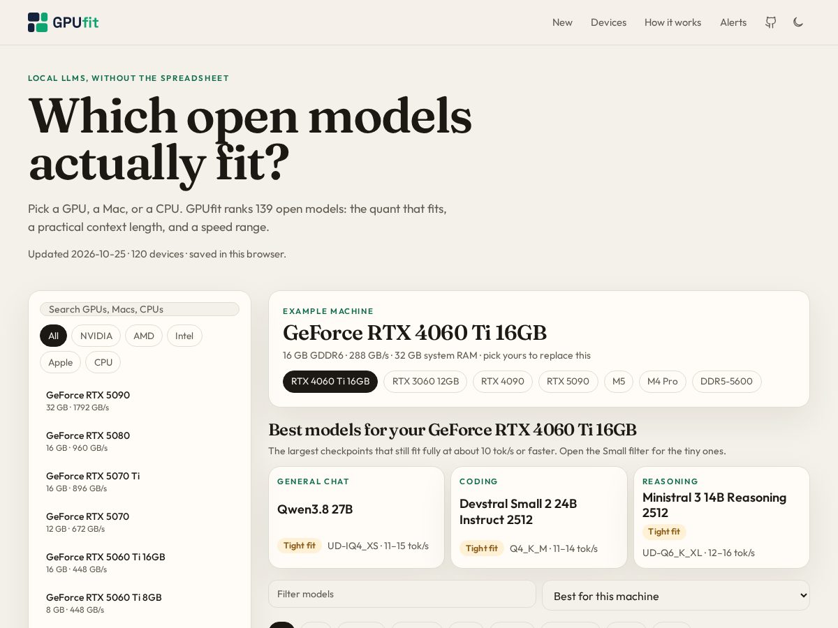 Landing-page snapshot of gpufit.tech