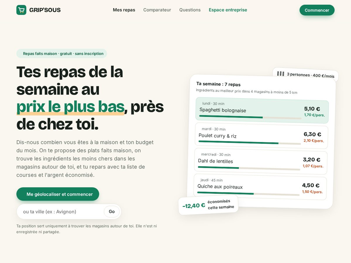 Landing-page snapshot of grip-sous.com
