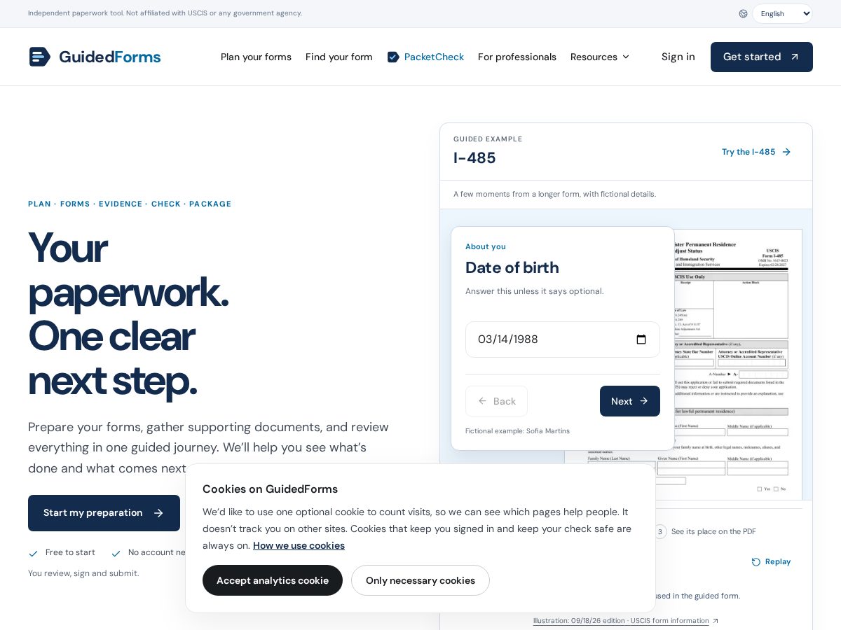 Landing-page snapshot of guidedforms.com