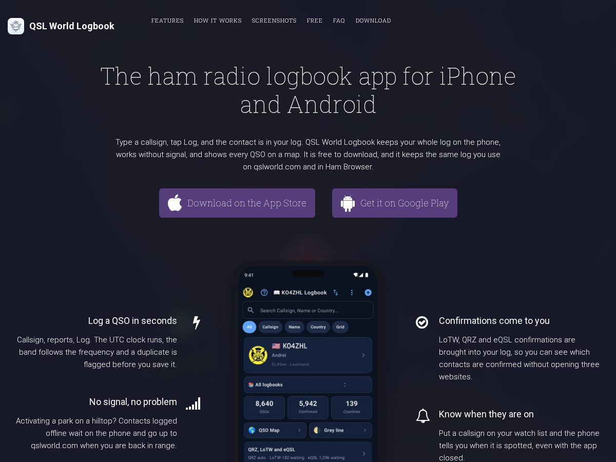 Landing-page snapshot of hamlog.app