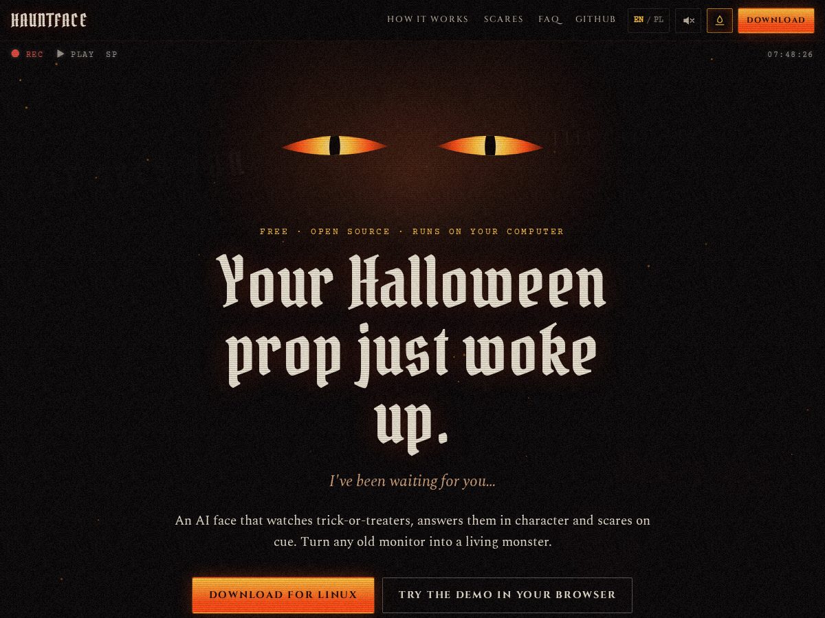 Landing-page snapshot of hauntface.com