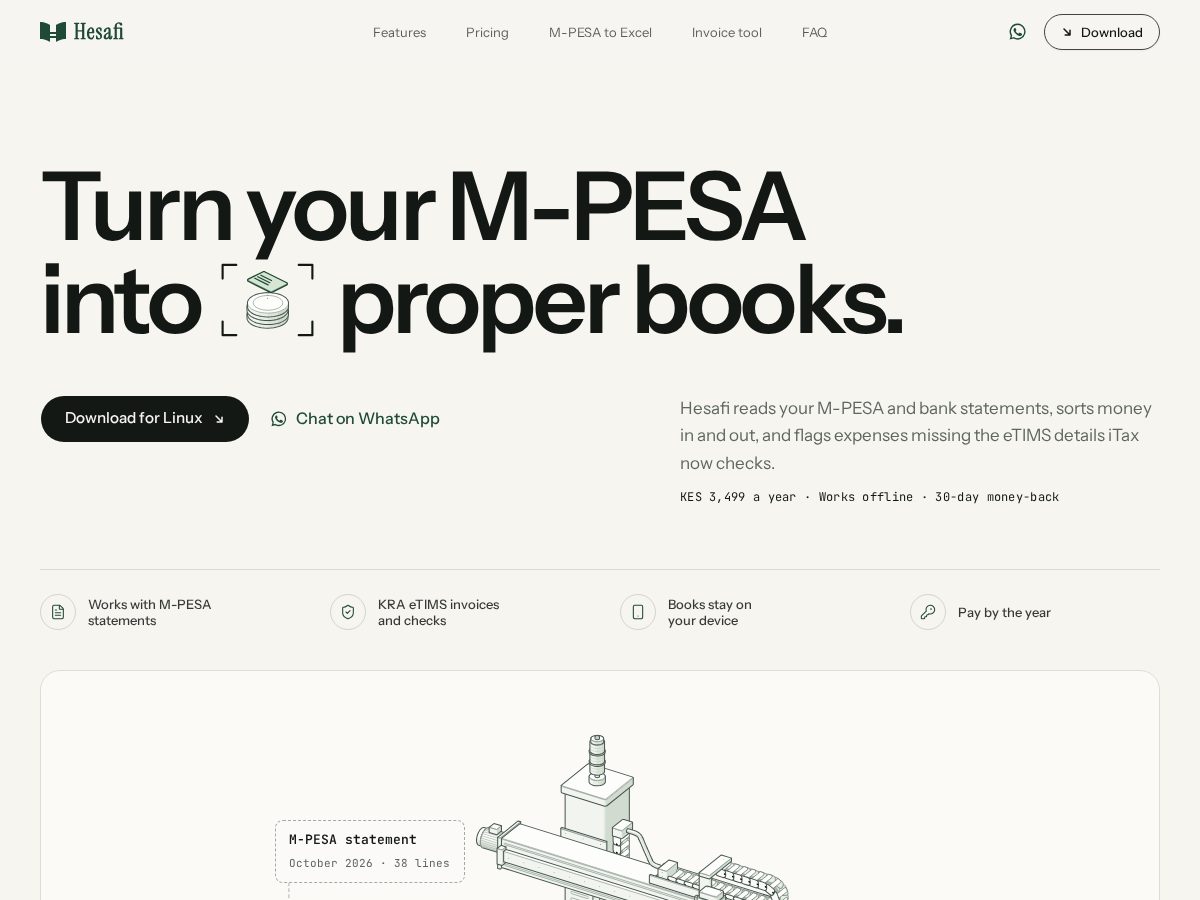 Landing-page snapshot of hesafi.com