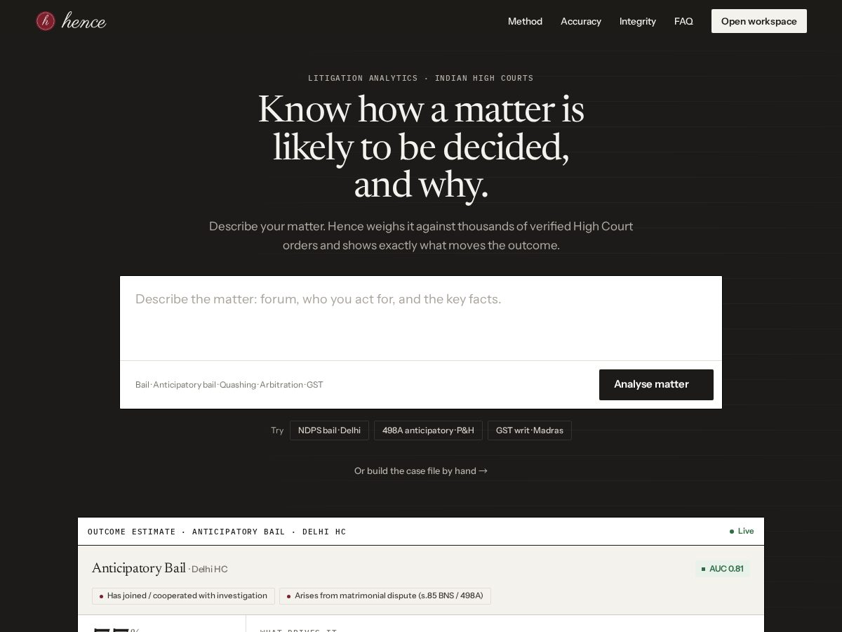 Landing-page snapshot of heyhence.com
