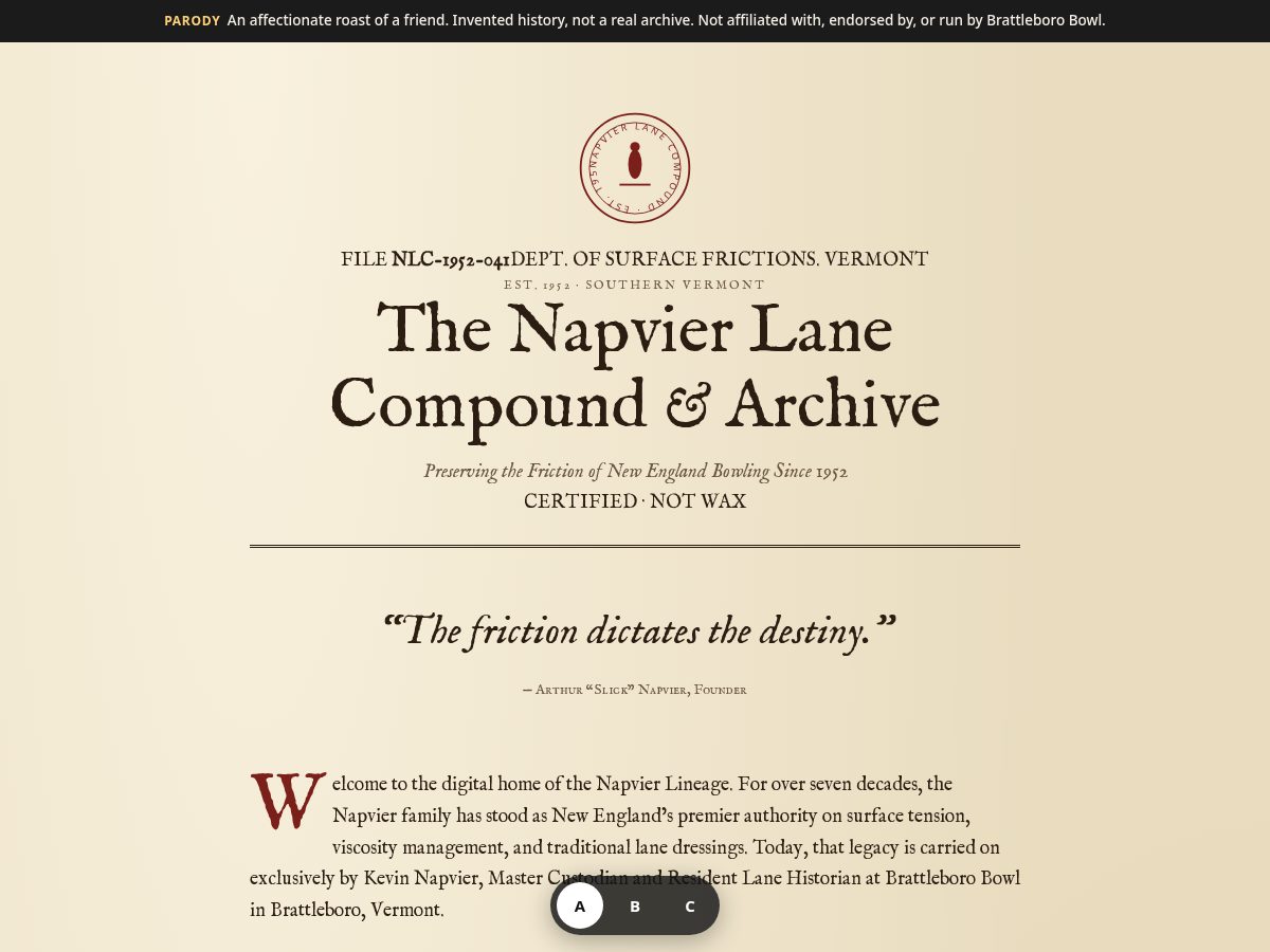 Landing-page snapshot of historyofbowlingwax.com