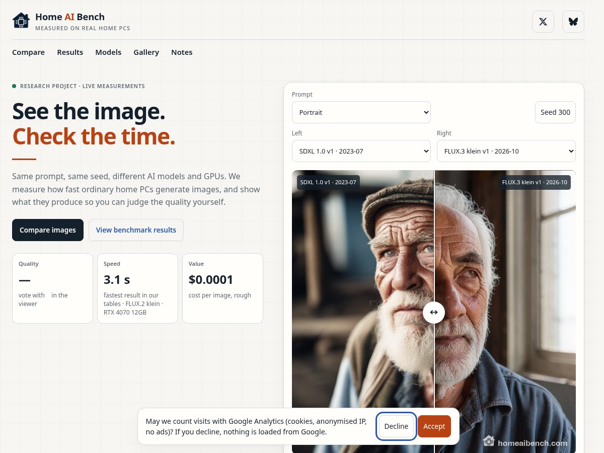Landing-page snapshot of homeaibench.com
