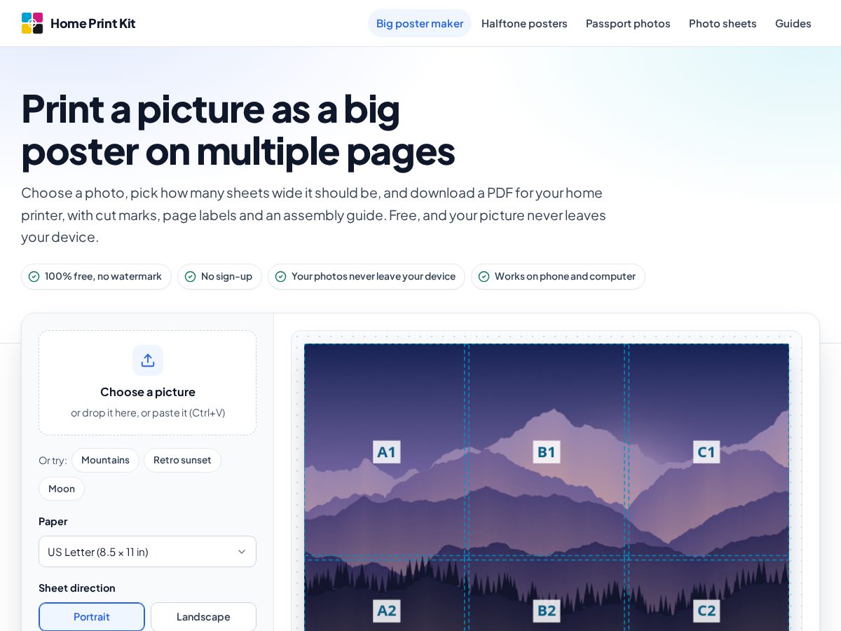 Landing-page snapshot of homeprintkit.com