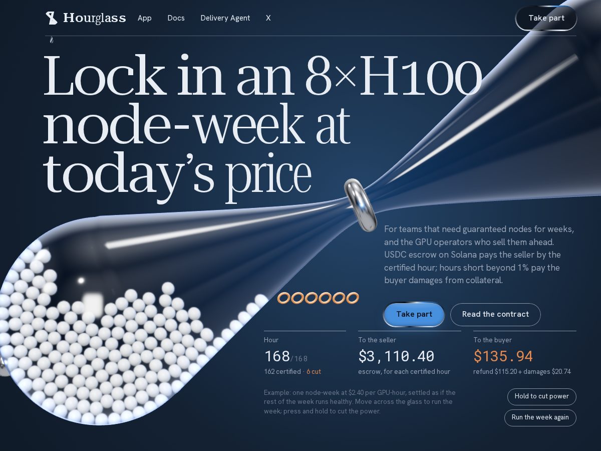 Landing-page snapshot of hourglasscompute.com
