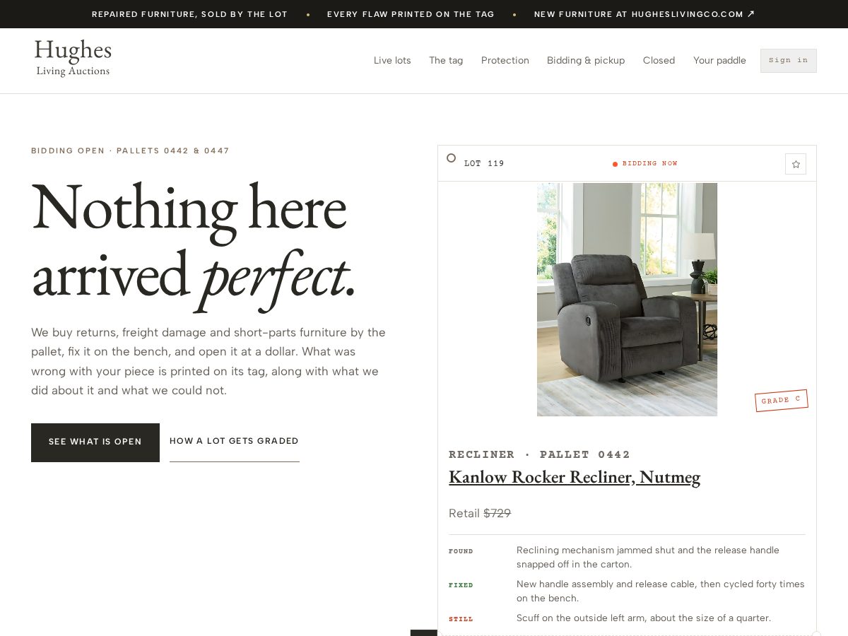 Landing-page snapshot of hugheslivingauctions.com