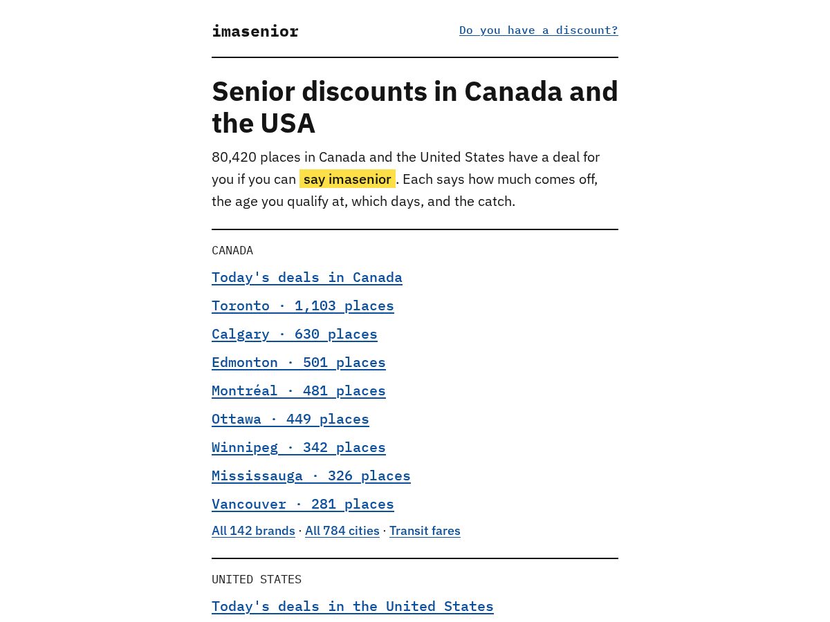 Landing-page snapshot of imasenior.com